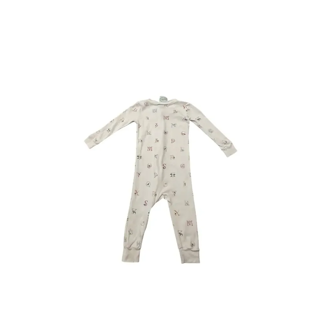 Grace & James Kids 2T White Alphabet Print Long Sleeve Zip Up Onesie